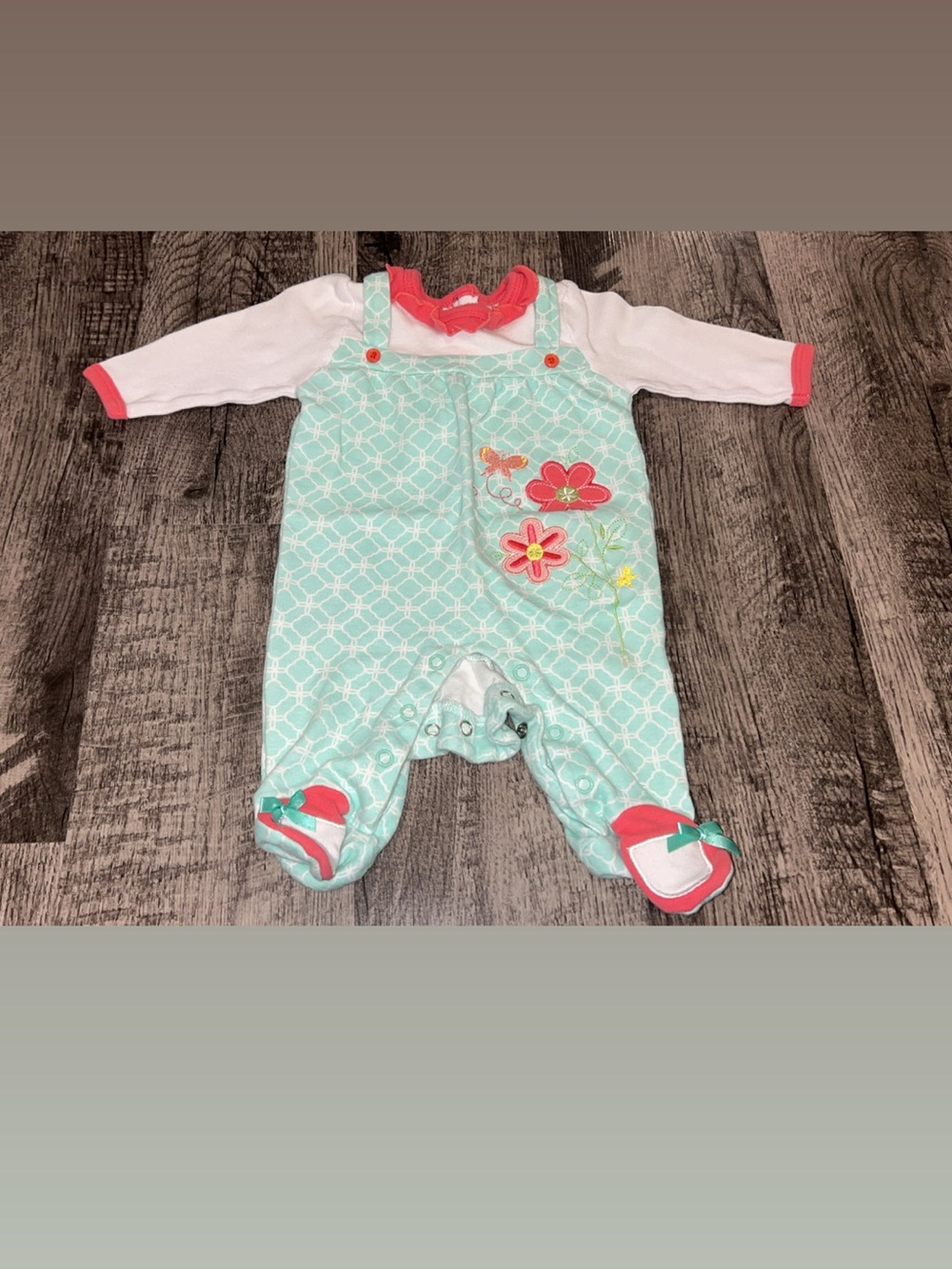 Mint and Coral Floral Footed One-Piece for Baby Girls